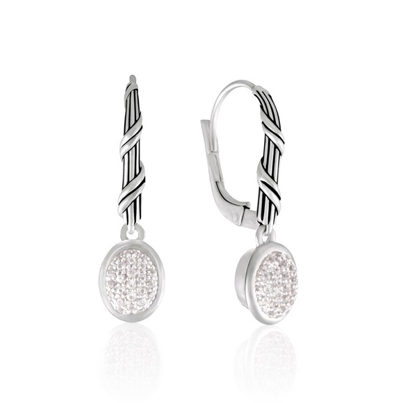 Peter Thomas Roth Oval Drop Earrings w/ Pavé Set White Topaz in Sterling Silver​
